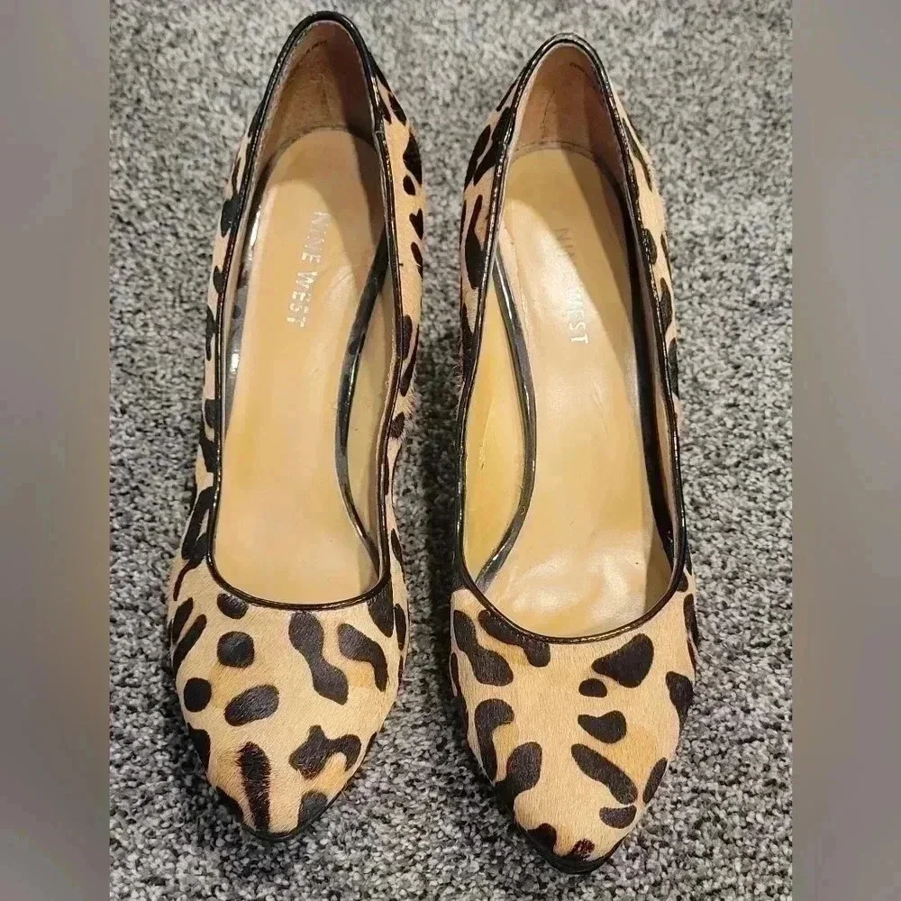 VTG Nine West NW7PRISILLA Leopard print stiletto pumps, real fur, size 6.5M - Picture 4 of 10
